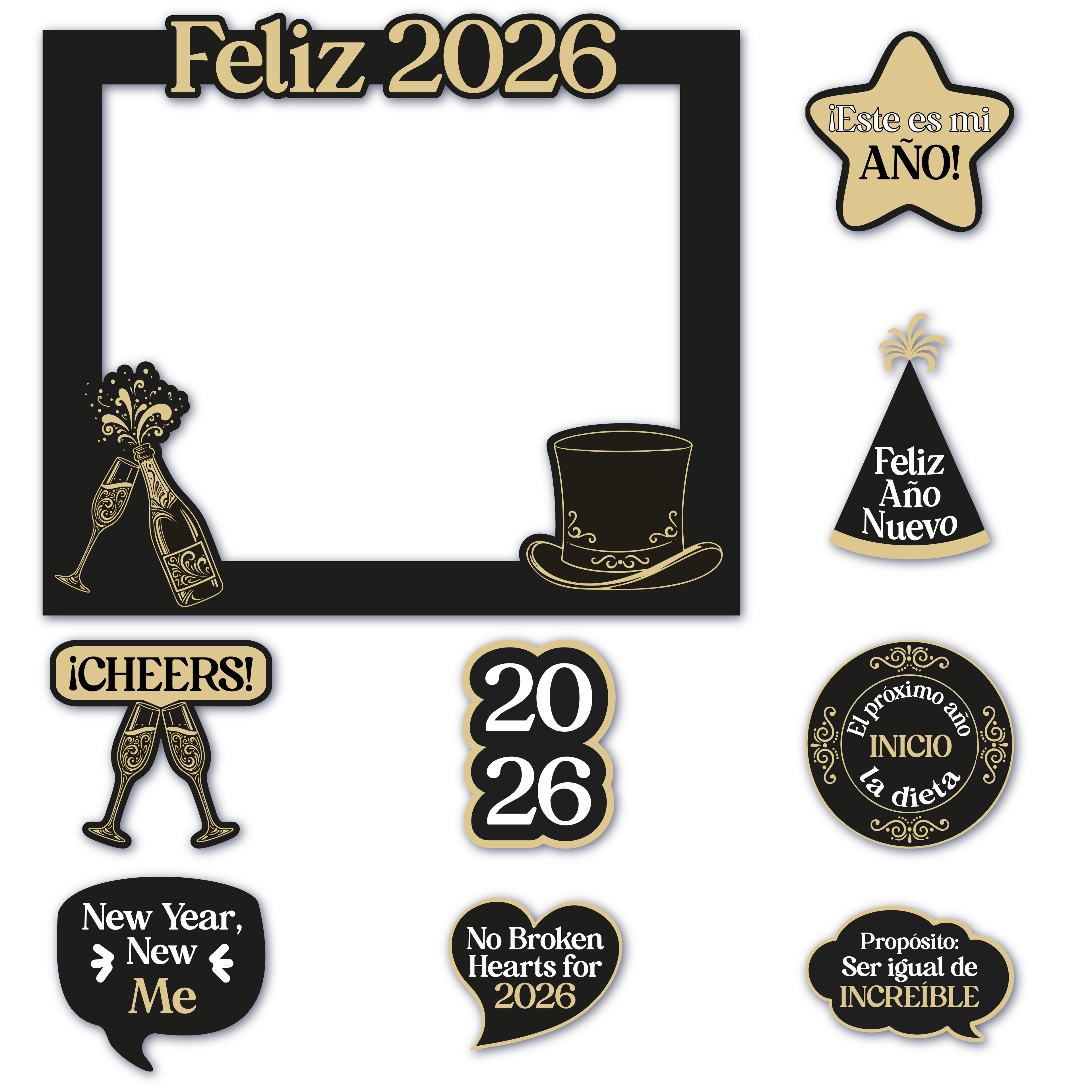 Set de Marco y Letreros para Selfies para Año Nuevo- Accesorios para Photobooths