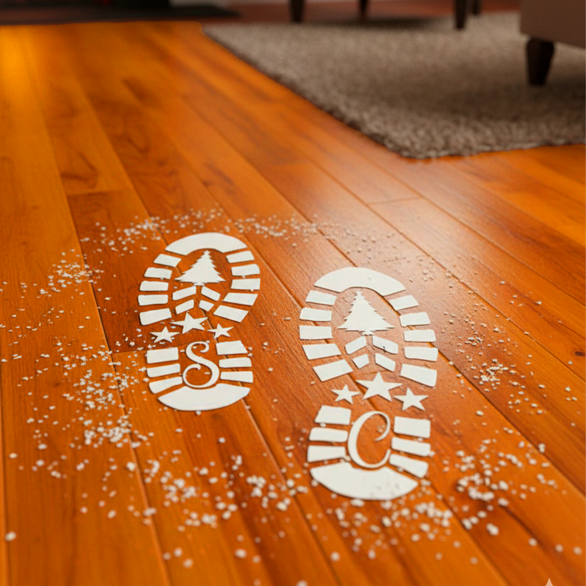 Vinil Navideño para Piso “Huellas de Santa” - Antiderrapante y Removible.