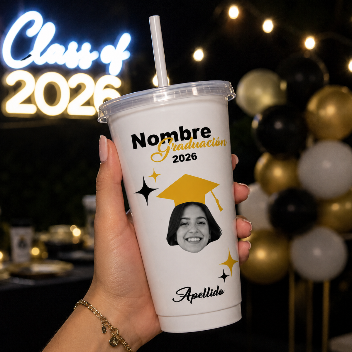 Juego de 12 Vasos de Graduación Personalizado con Foto y Nombre