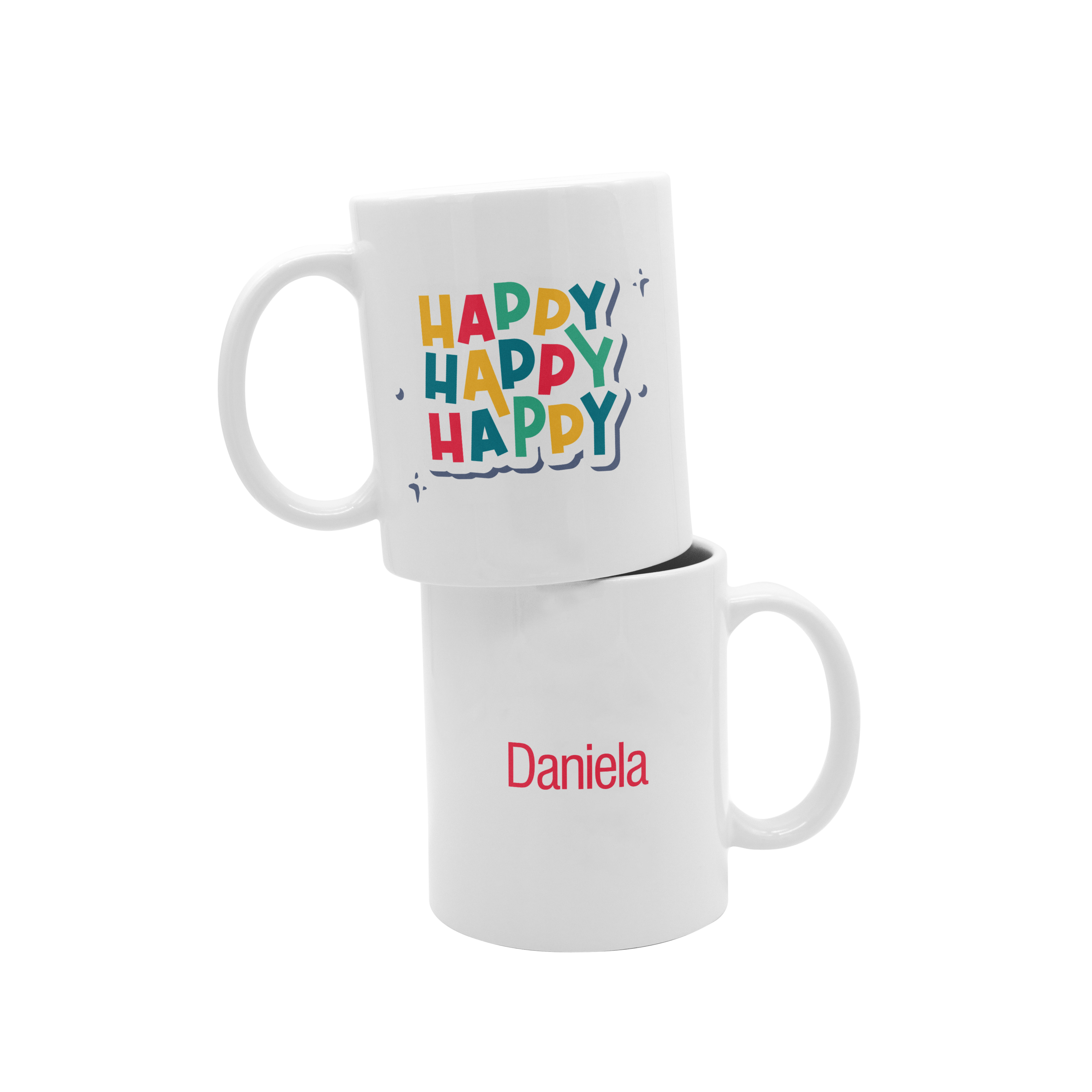 Taza Frase "Happy Happy" con nombre